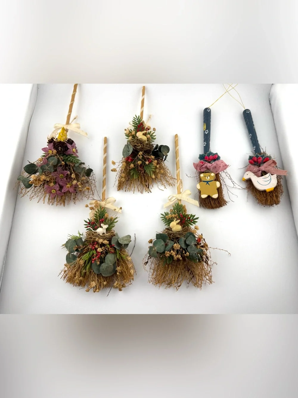 6 Vintage miniature decorative brooms